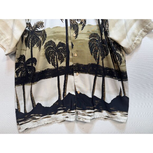 Island Tropics Hawaiian Shirt Mens Large Beige Black Button Up Shirt Sleeve Y2K - Picture 4 of 10